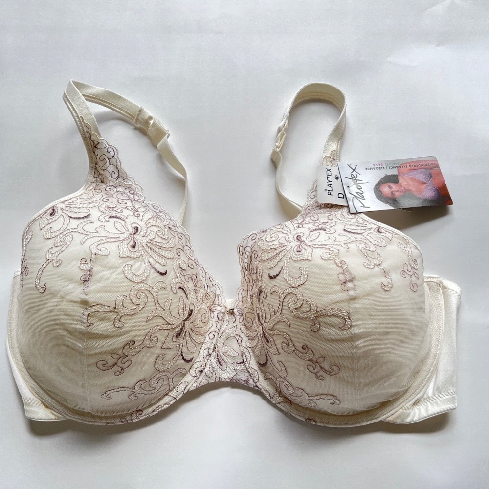 Playtex Bra Embroidered Elegance 40D Underwire 4613 Ivory Lace Trim NWT
